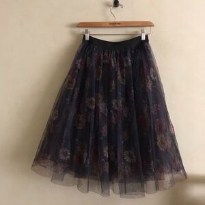 Floral Purple Tulle Midi Skirt A-Line
